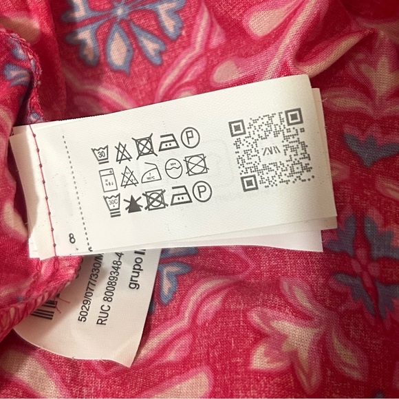 Zara Printed Midi Dress Pink Floral Button Front Tiered Boho Cotton 5029/ - Picture 12 of 13